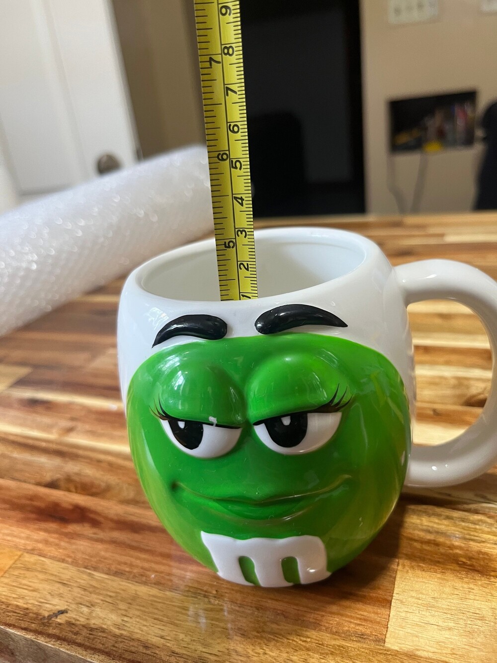 Green M&M 3D Face Mug Ceramic 5.5 Inch Wide Character Coffee Cup